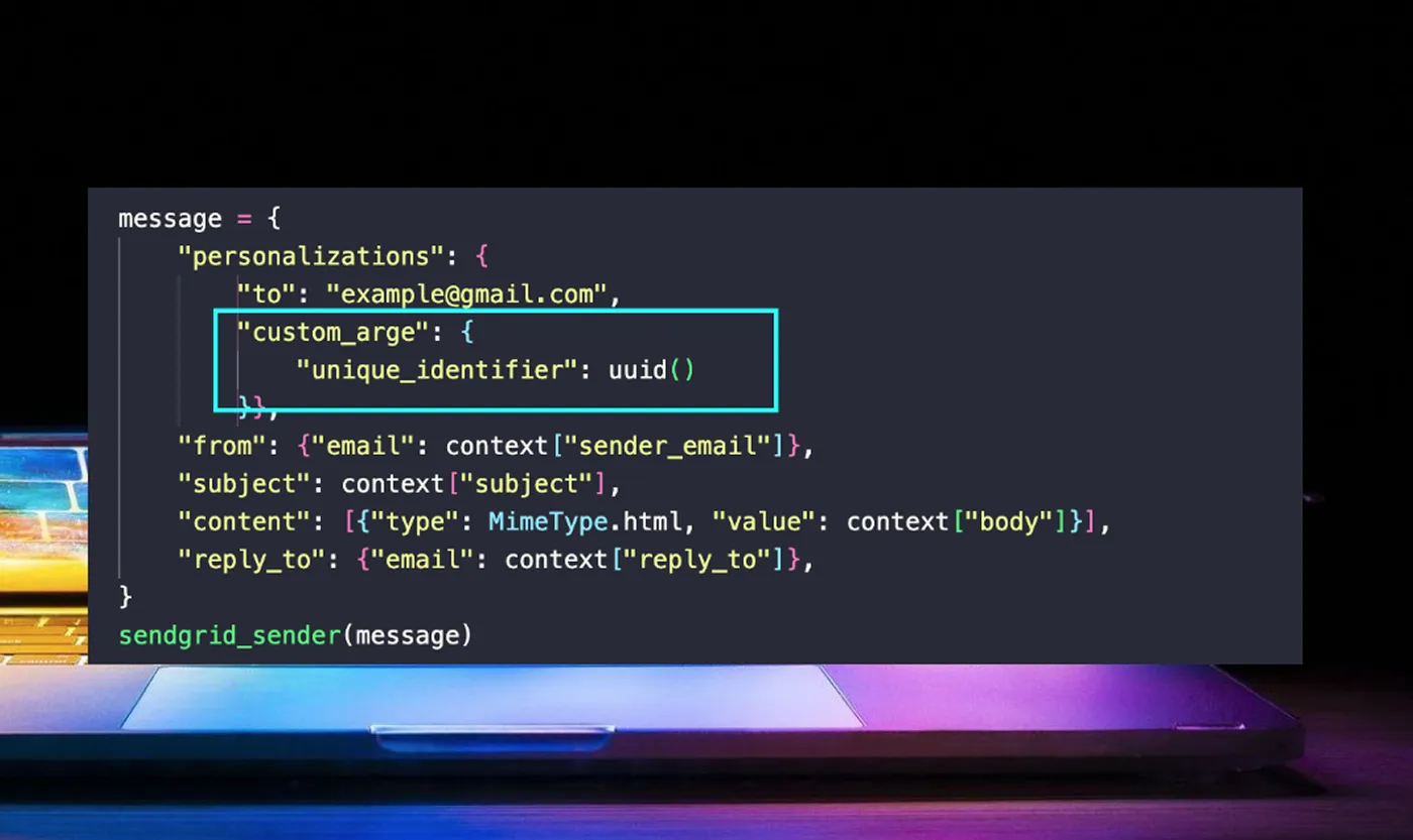 Example of including custom_args when sending an email