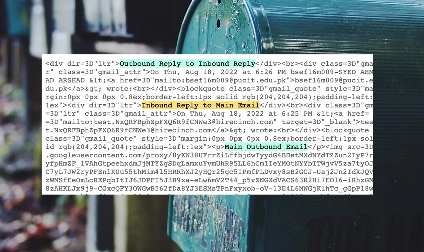 Email reply body containing the full conversation history
