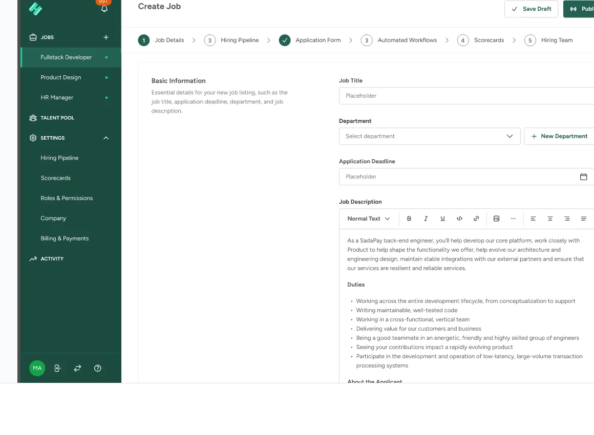 Create job view