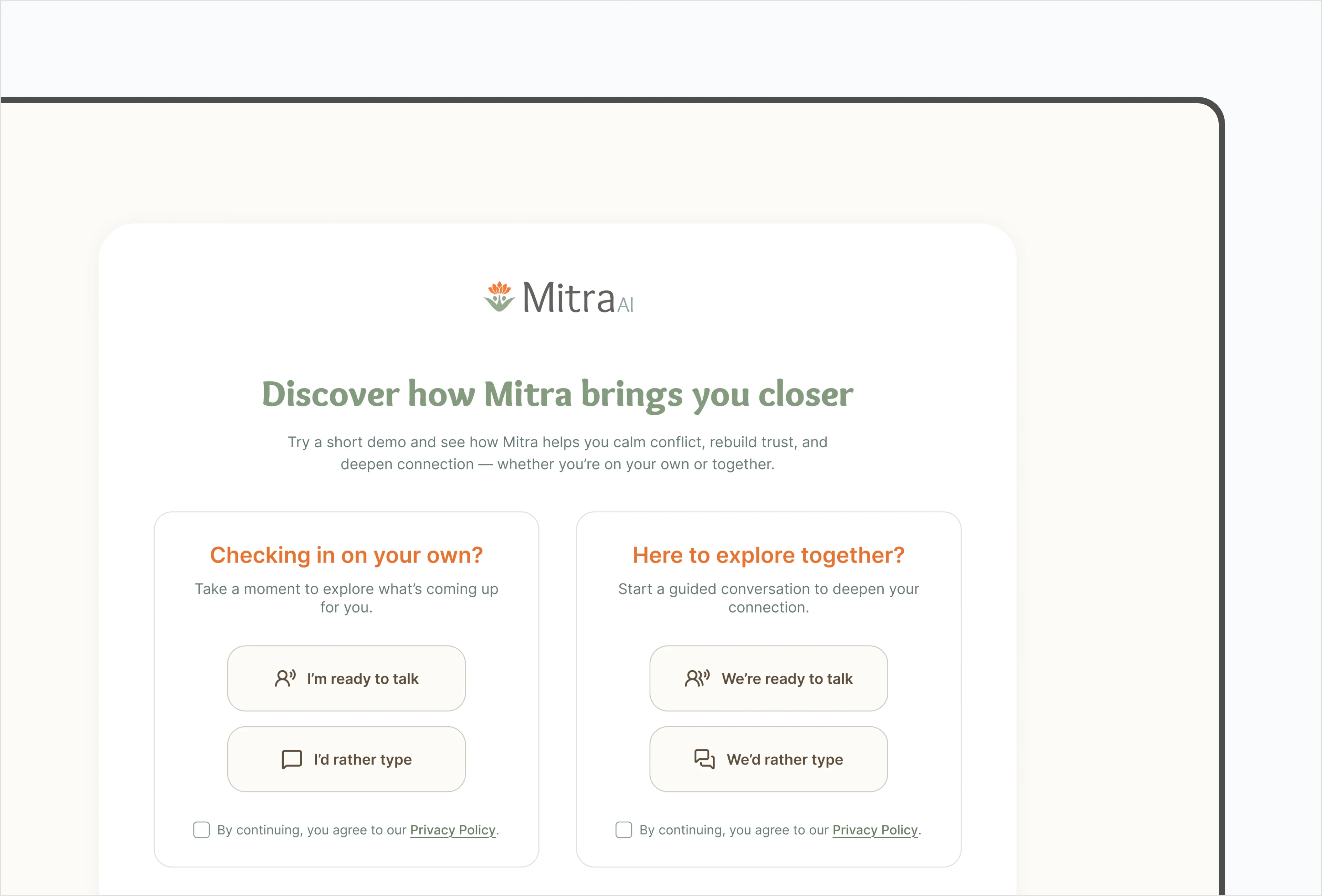 Mitra onboarding — solo vs couples paths