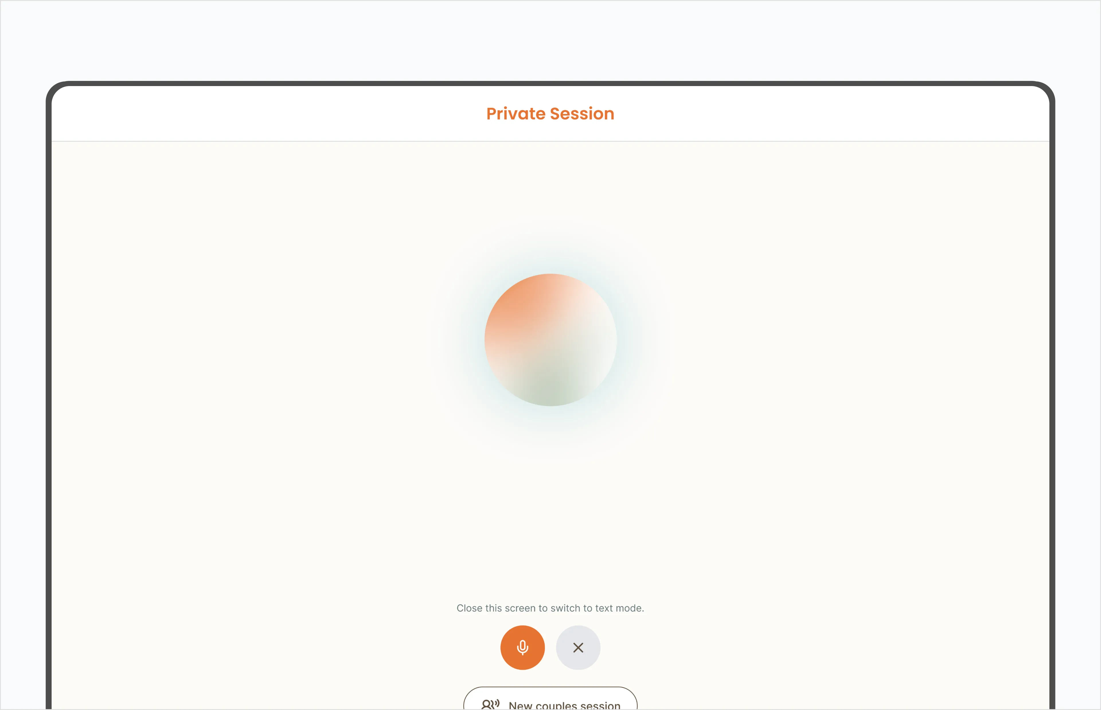 Private Session voice orb and mic controls